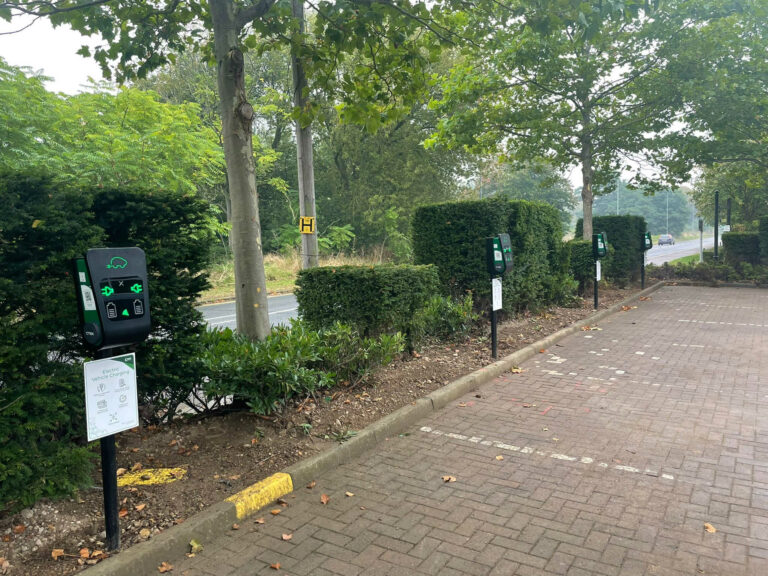 image of electric vehicle chargers at a workplace